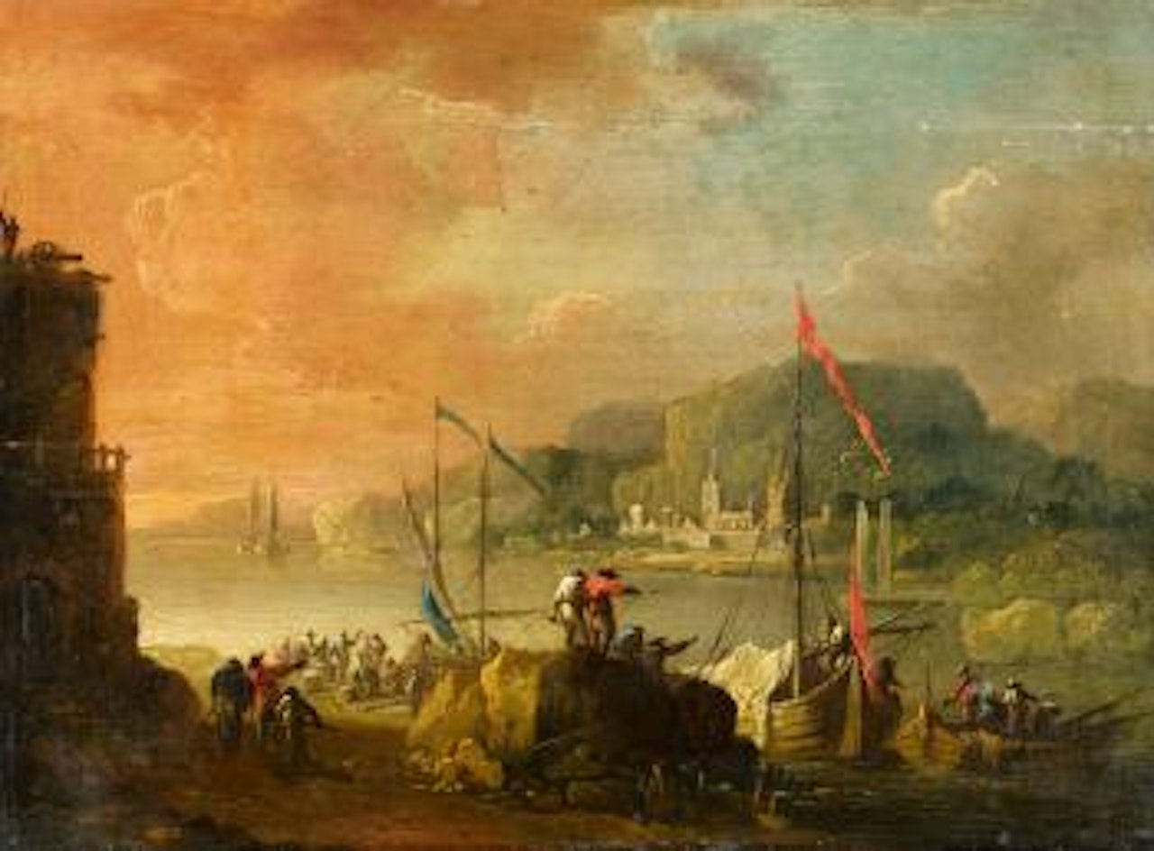 A harbour view by Christian Wilhelm Ernst Dietrich