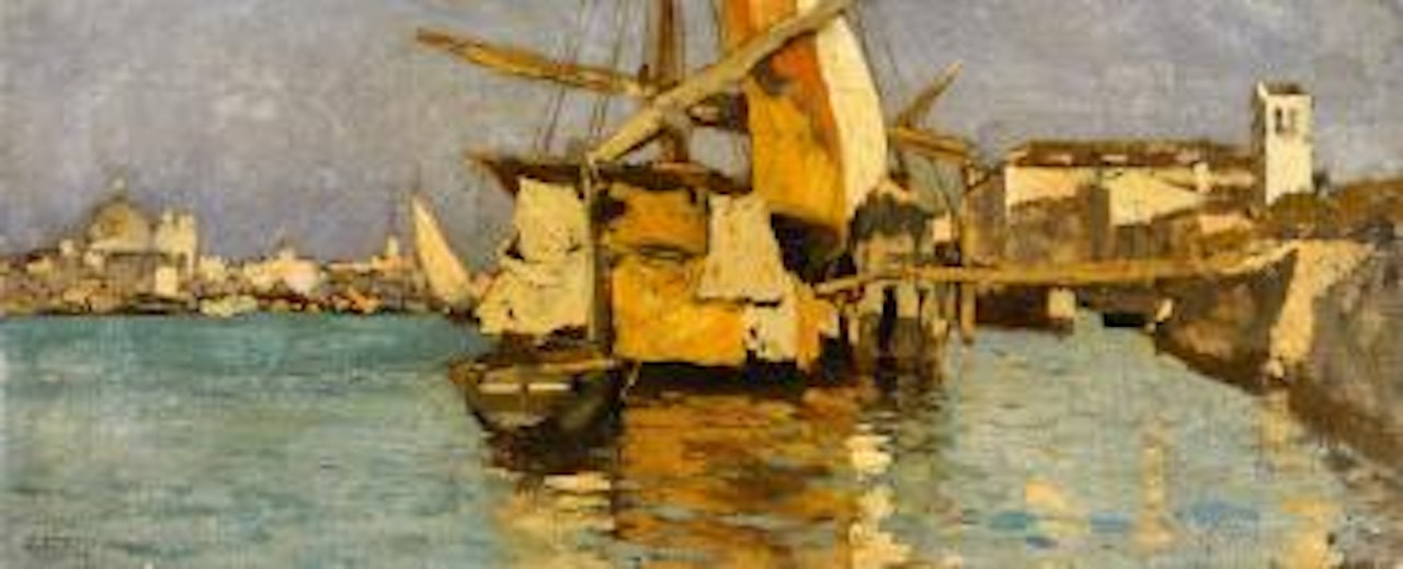 A sailing boat on the Canale della Giudecca by Guglielmo Ciardi