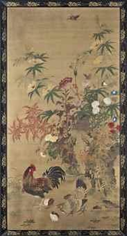 Flowers and rooster by Chinese School