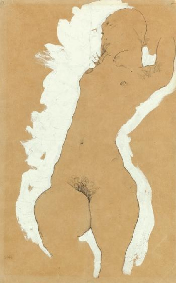 Mädchenakt Mit Weisser Umrandung (Female Nude with White Border) by Egon Schiele