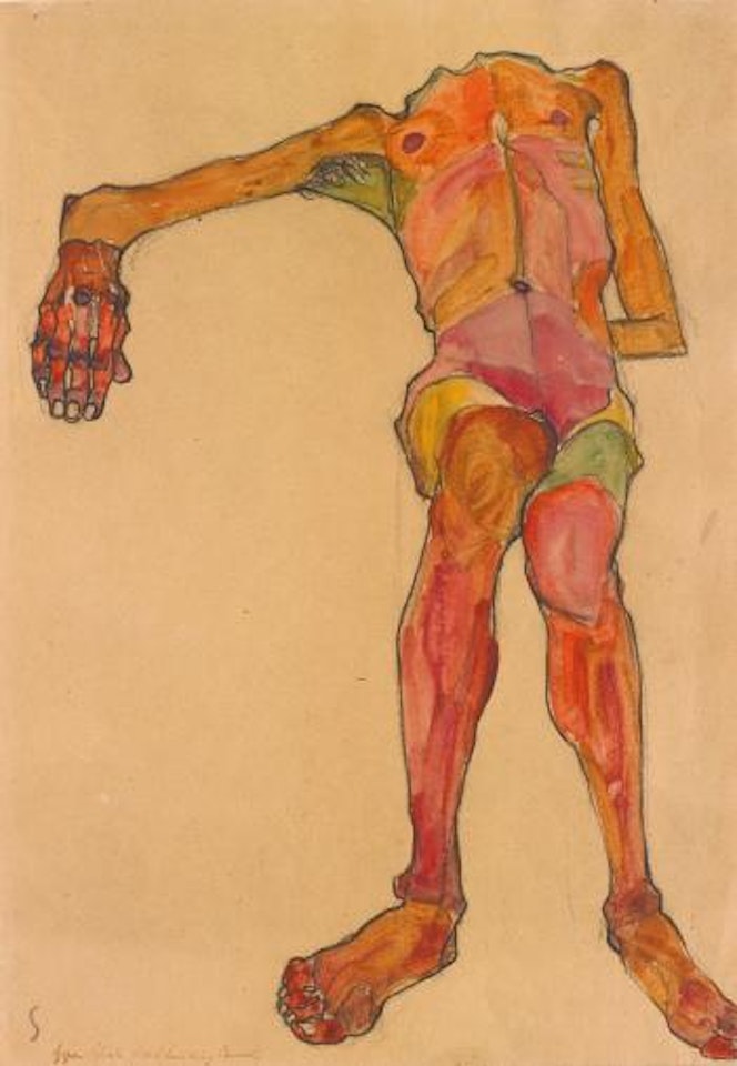 Sitzender Männlicher Akt Mit Vorgestreckter Rechter Hand (Seated Male Nude, Right Hand Outstretched) by Egon Schiele