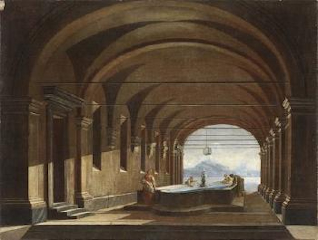 Architettura con vasca e lavandaie by Viviano Codazzi