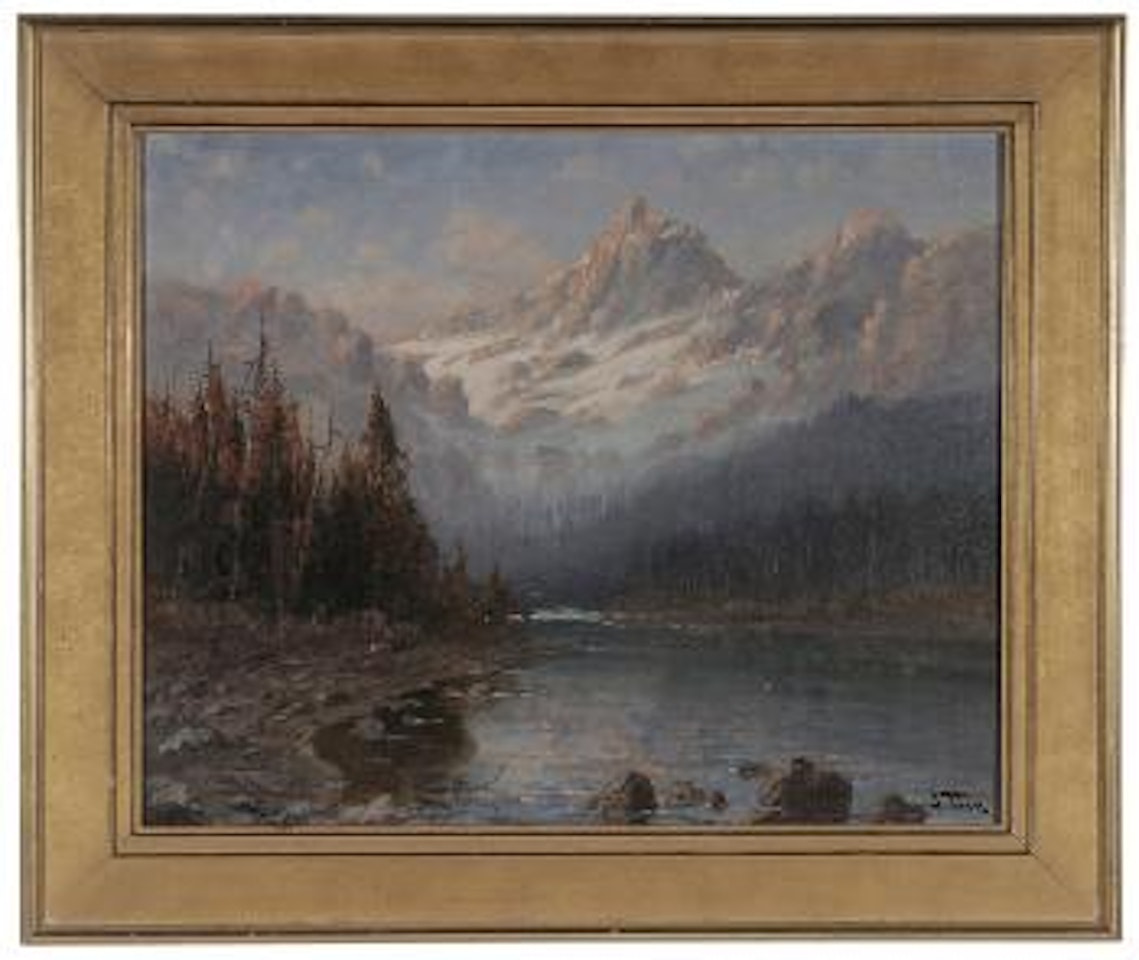 River with Moose near Glacier Laden Ridge by John Fery