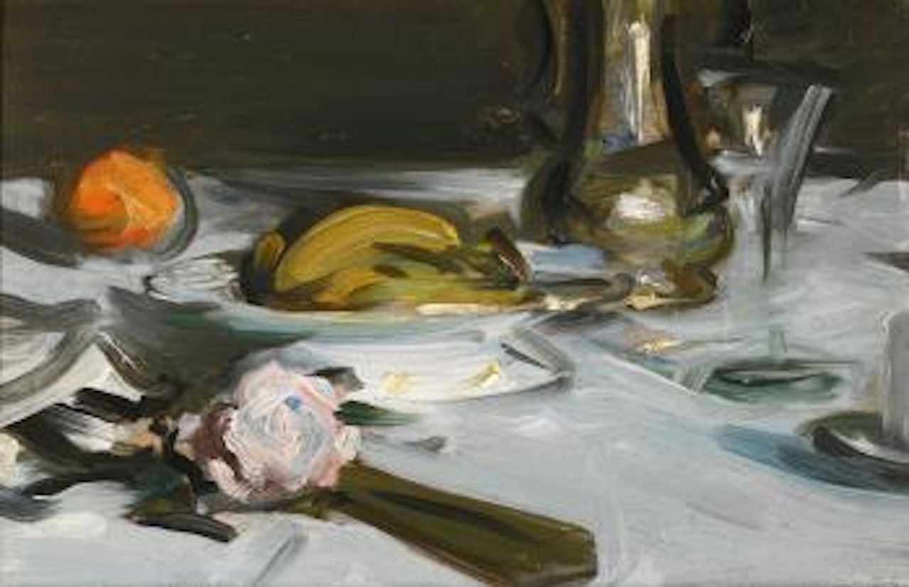 Still life with Coffee pot and fan by Samuel John Peploe