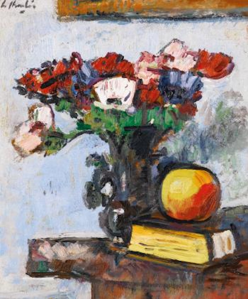 Anemones in a Japanese vase by George Leslie Hunter