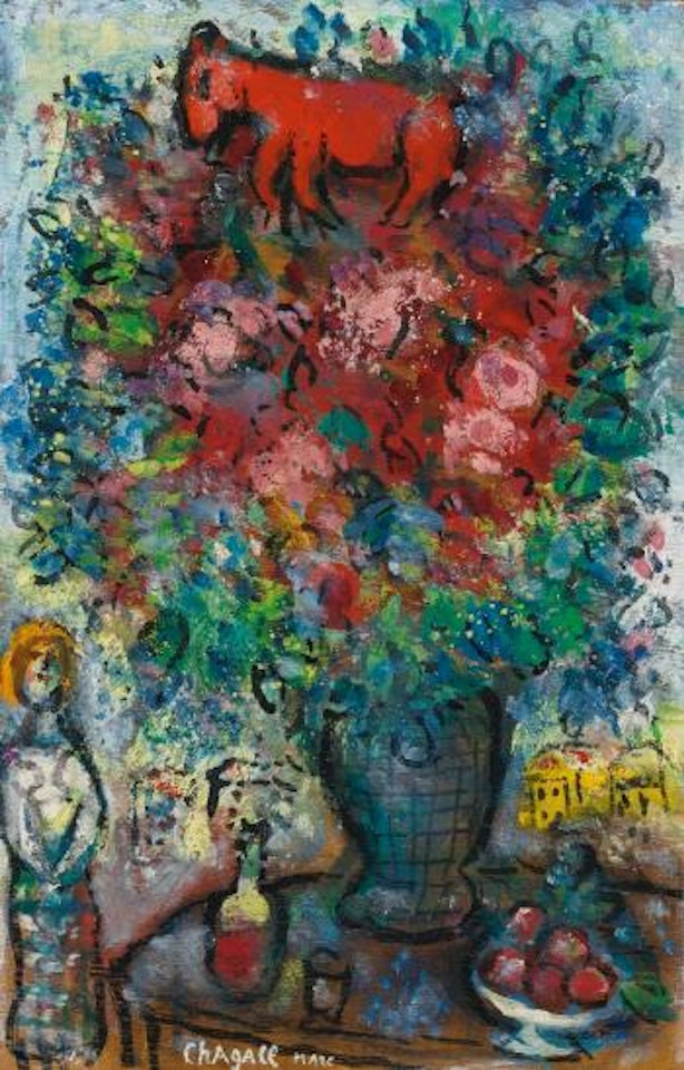 Le Bouquet et L'âne Rouge by Marc Chagall