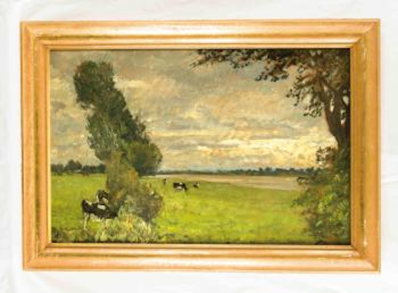 Sturmtag am Niederrhein - Sommerliche Niederrheinlandschaft mit Weidevieh by Max Clarenbach