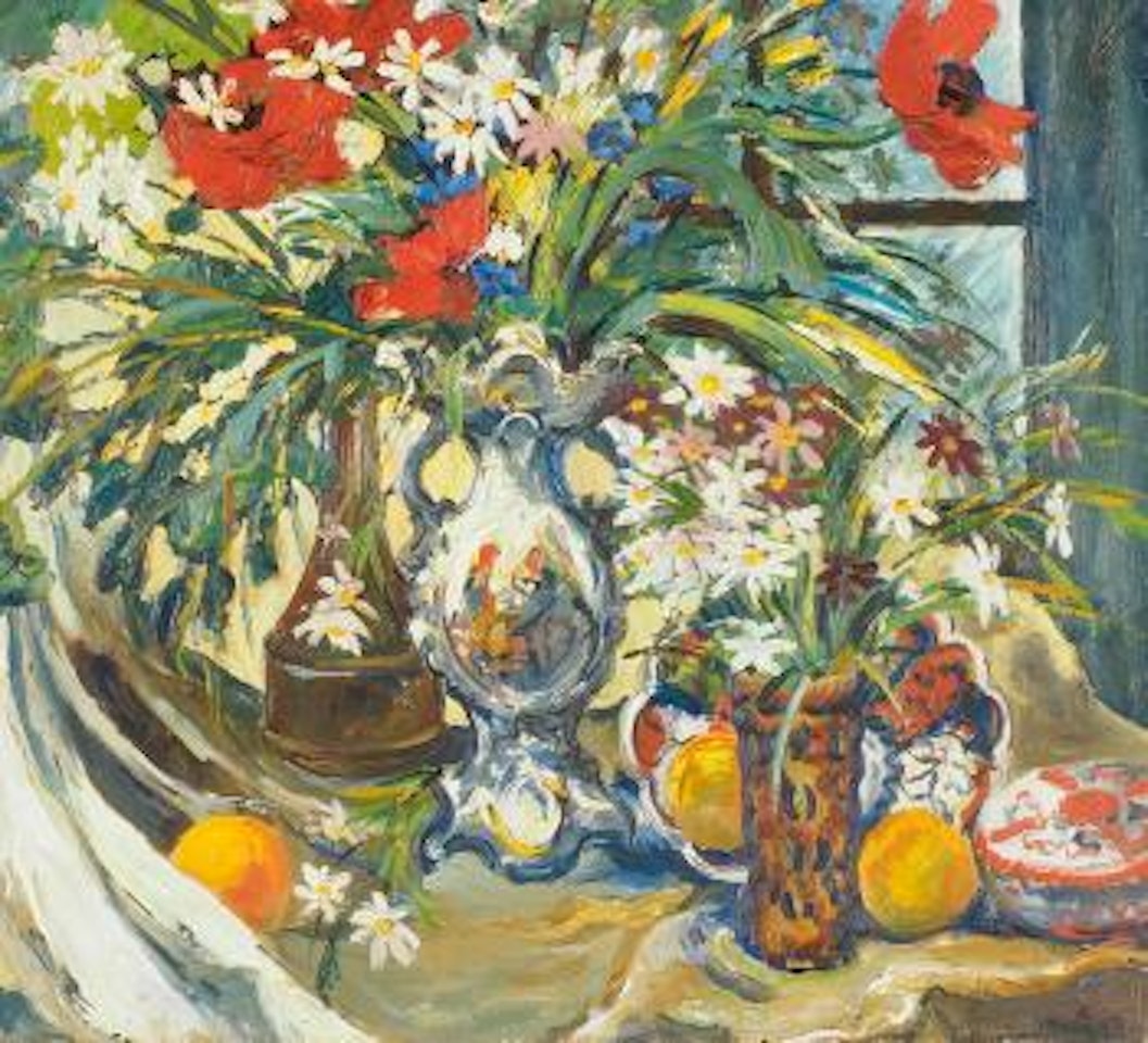 Stillleben mit drei Blumensträussen by Franz Heckendorf
