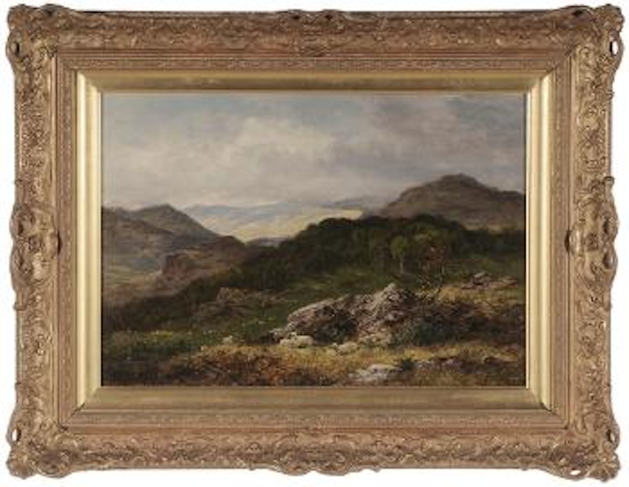 Highland landscape with Shepherd, Dog and Sheep by Benjamin Williams Leader