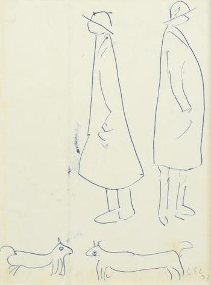 Two Gentlemen, Two Dogs by Laurence Stephen Lowry