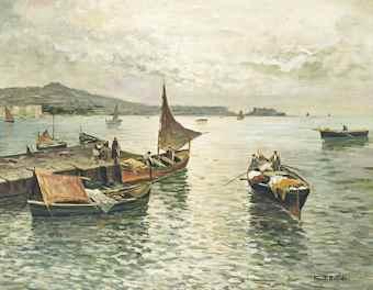 Fishing boats by the harbour by Fausto Pratella