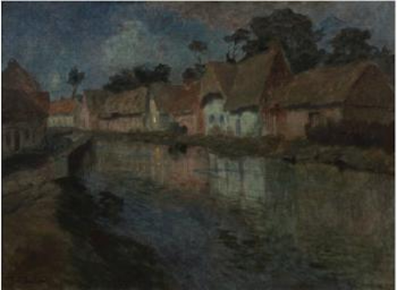 Landsby i måneskinn by Fritz Thaulow