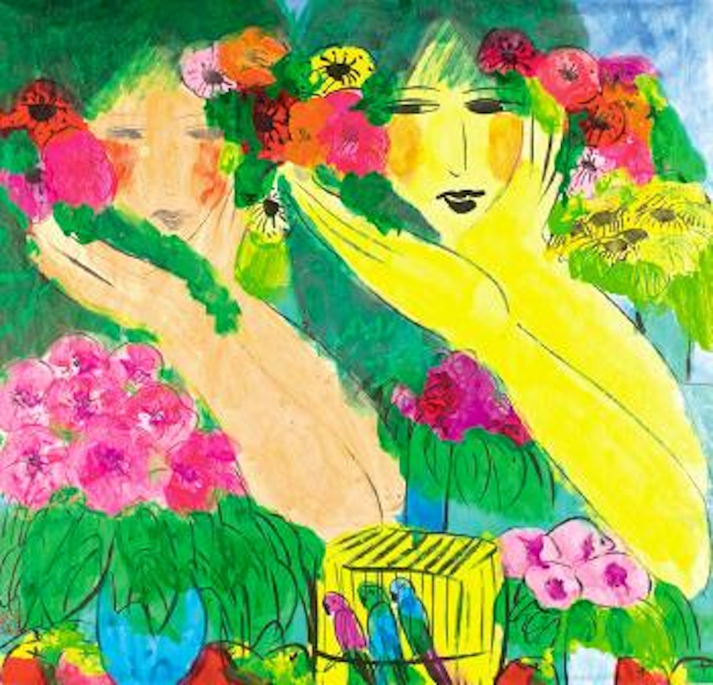 Two Ladies with Three Birds by Walasse Ting
