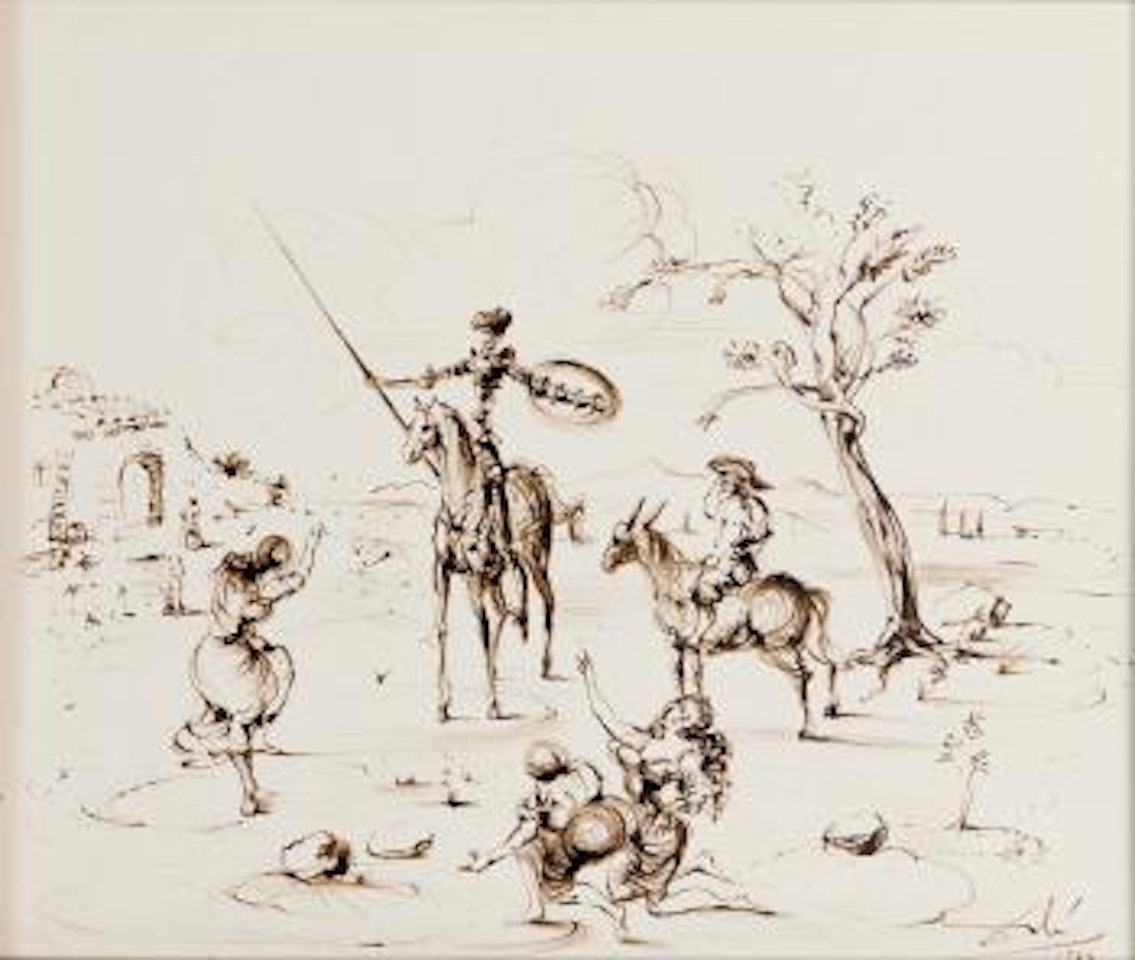 Arrivée de Don Chischotte et Sancho au village by Salvador Dali