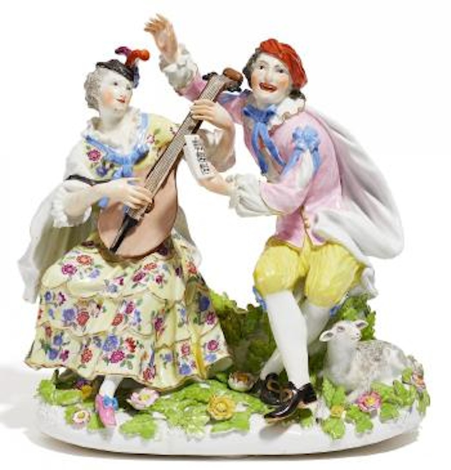 Couple of shepherds singing along with the lute by Johann Joachim Kändler