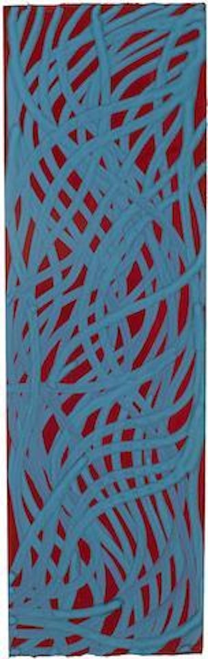 Untitled (Irregular wavy teal blue lines on burgundy background) by Sol LeWitt