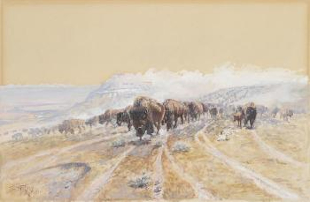 Buffalo on the Move by Charles M Russell