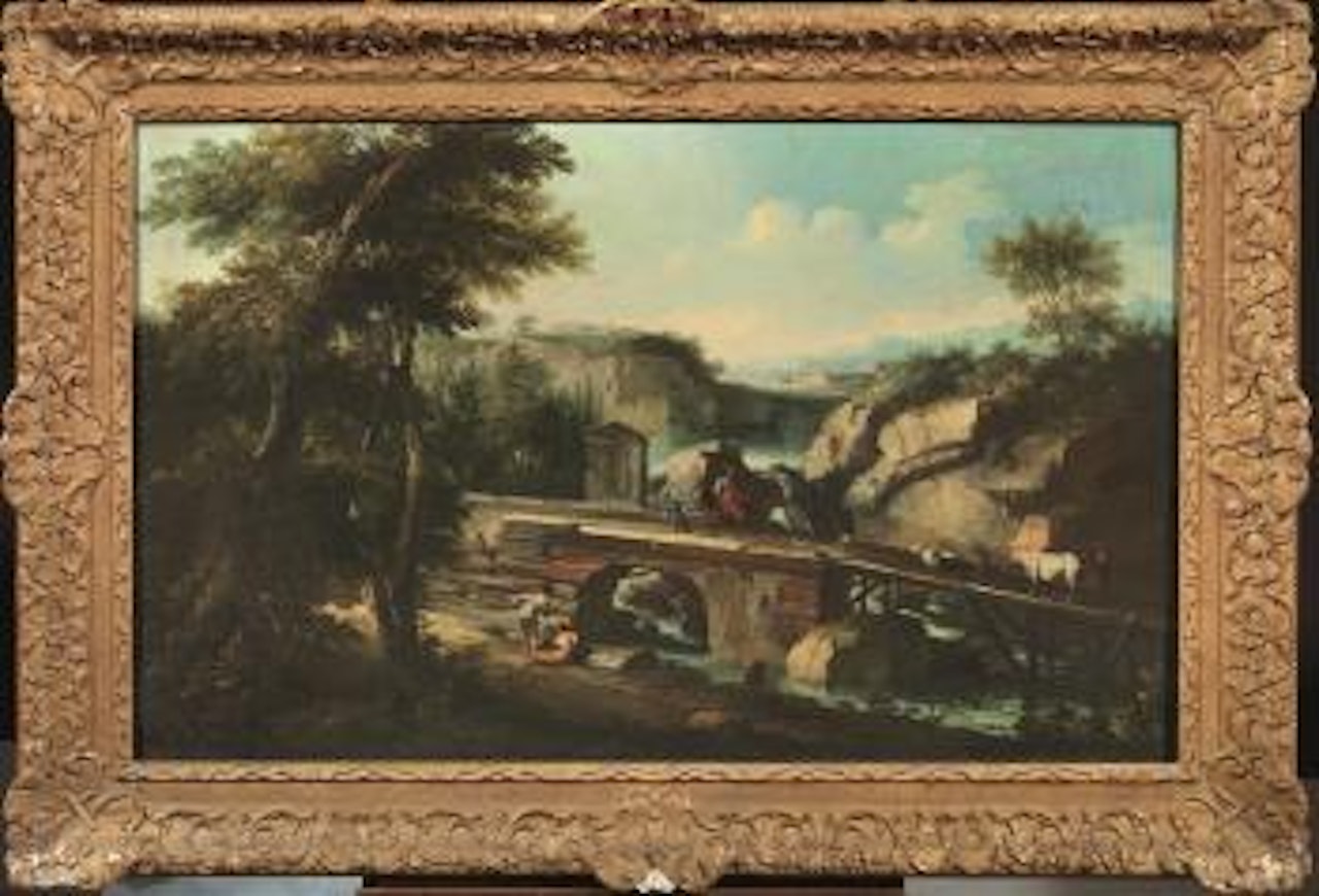 Paesaggio con viandate sul ponte by Giovanni Battista Cimaroli