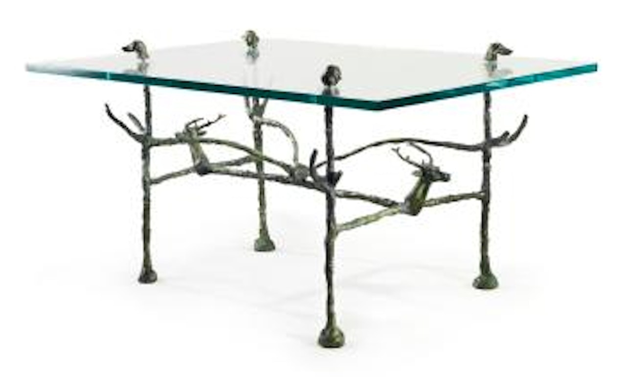 Table Basse Trapézoïdale, Modèle Aux Cerfs Et Aux Chiens by Diego Giacometti