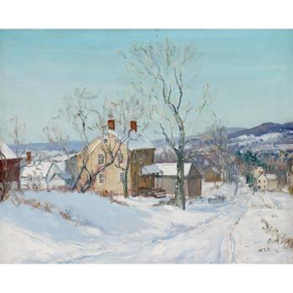 Snowy landscape with house in a hillside by Walter Emerson Baum