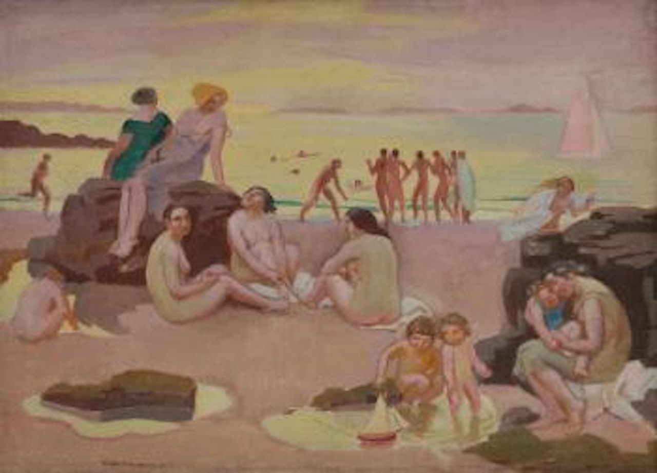 Plage au bateau rose ou plage à la mer jaune by Maurice Denis