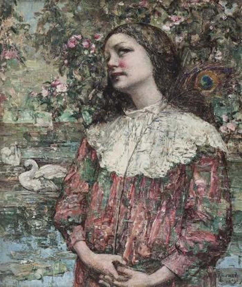 Girl with Peacock Feather by Edward Atkinson Hornel