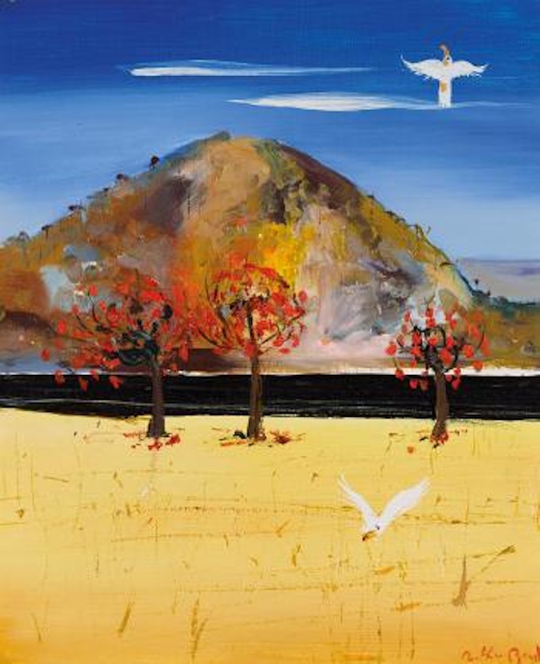 Flame trees and cockatoos by Arthur Merric Bloomfield Boyd