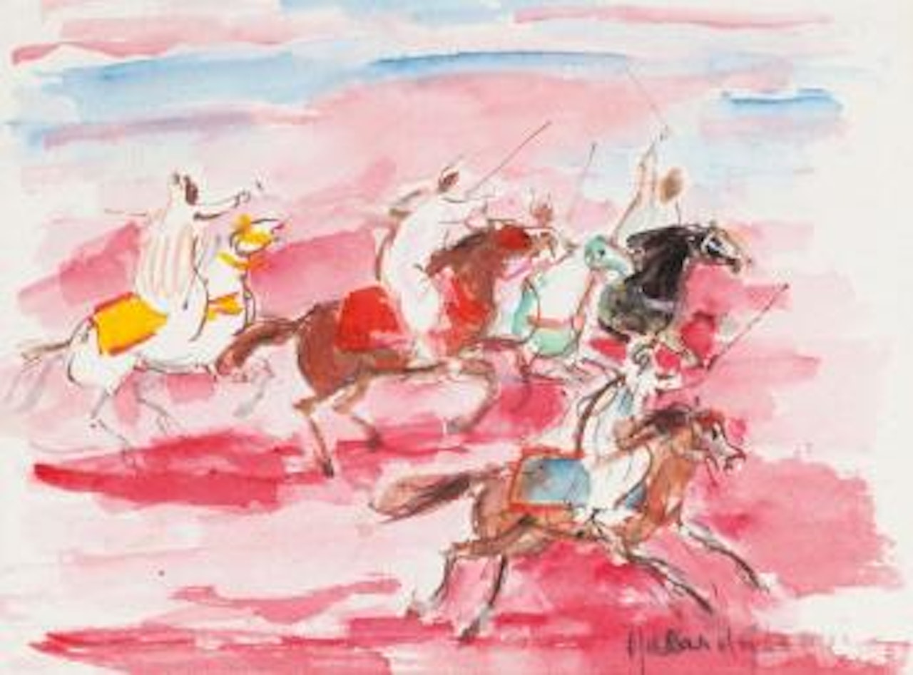 Cavaliers sur fond rose by Hassan El Glaoui