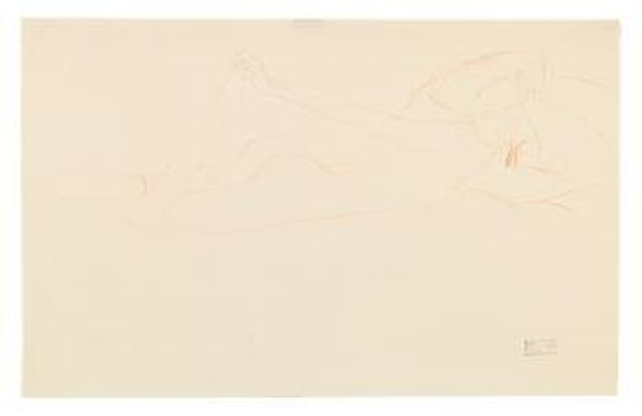 Reclining nude, holding up her right foot, study for the oil painting Wasserschlangen II by Gustav Klimt