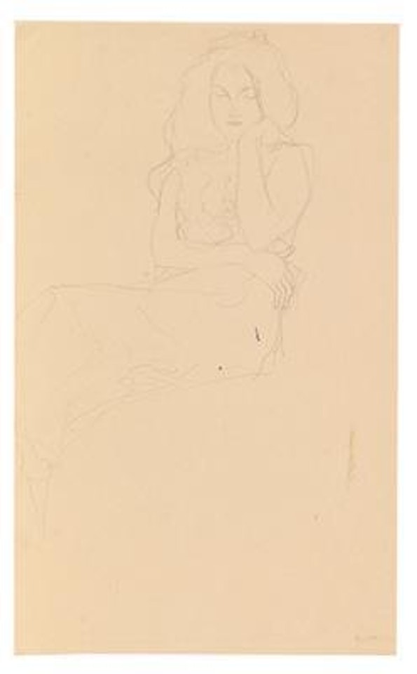 Seated woman turned towards the left, study for Eve for the painting Adam and Eve by Gustav Klimt