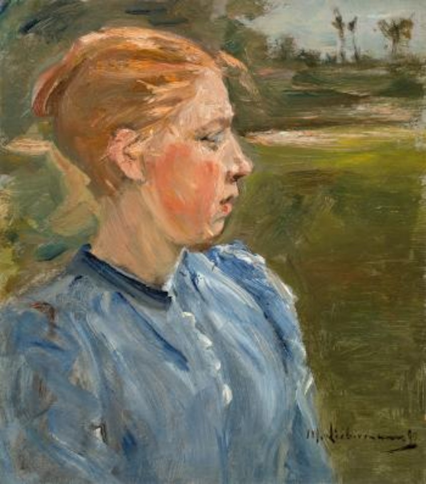 Blaues Mädchen In Landschaft X Bauernmädchen by Max Liebermann
