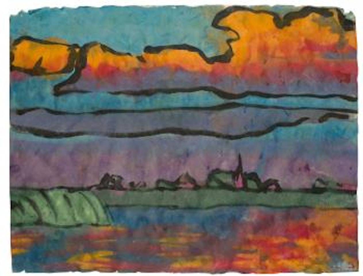 Marschlandschaft Mit Ansicht Des Dorfes Aventoft by Emil Nolde