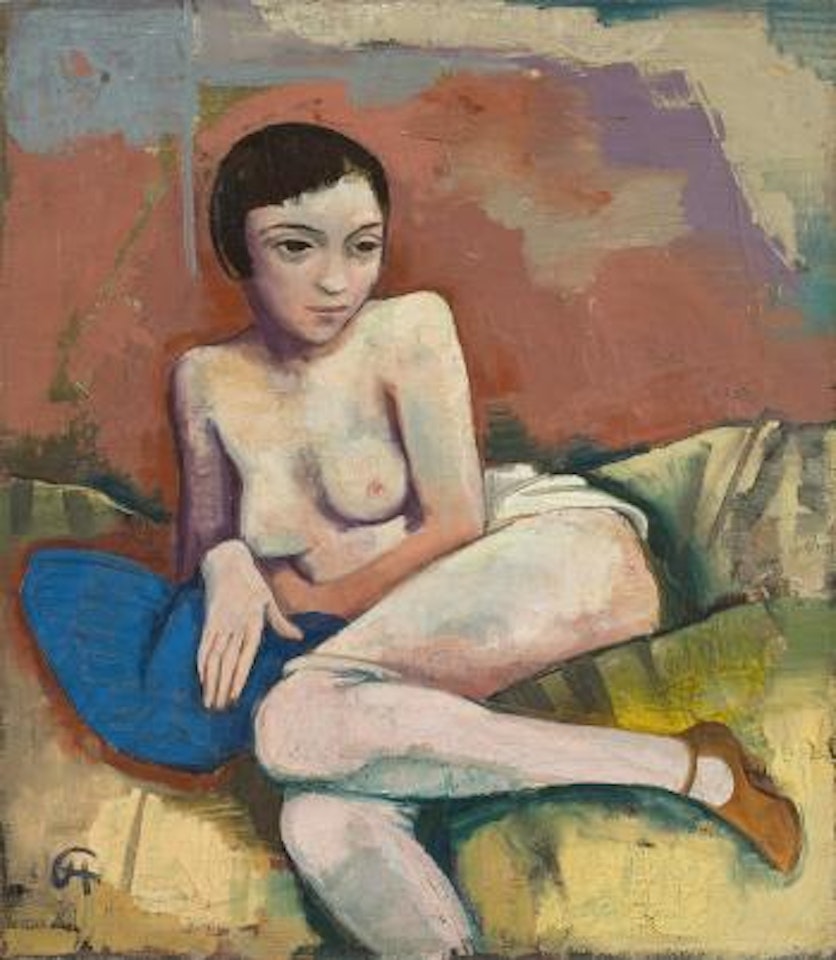Sitzender Akt Mit Blauem Kissen by Karl Hofer