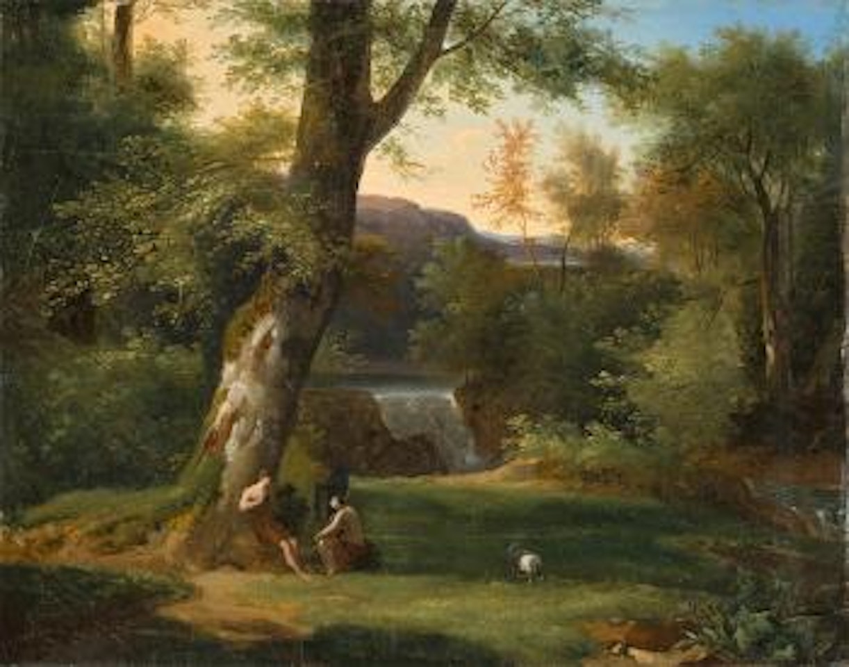 Landschaft mit zwei Philosophen und einem Flötenspieler by French School