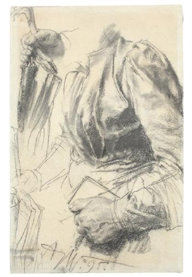 Studie einer Frau mit Buch und Regenschirm by Adolph Menzel