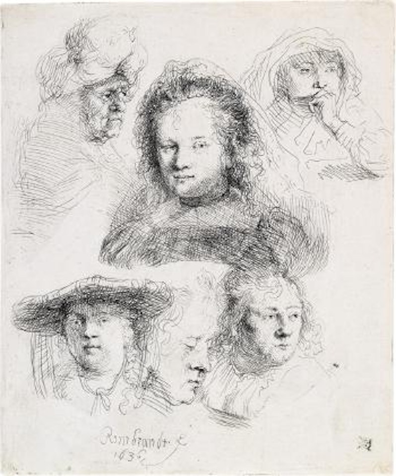 Studies of the Heads of Saskia and Others by Attributed to Rembrandt Harmensz van Rijn