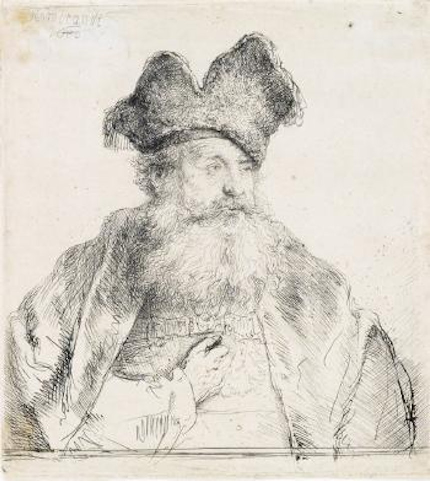 Old man with a divided fur cap by Attributed to Rembrandt Harmensz van Rijn
