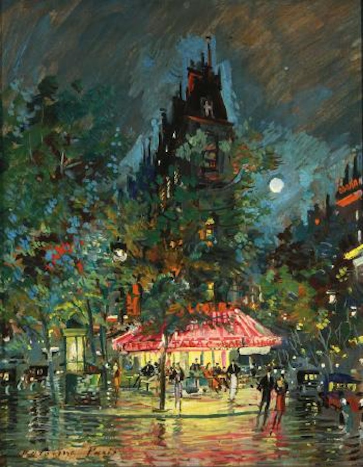 Paris nocturnal café scene by Konstantin Alekseevich Korovin