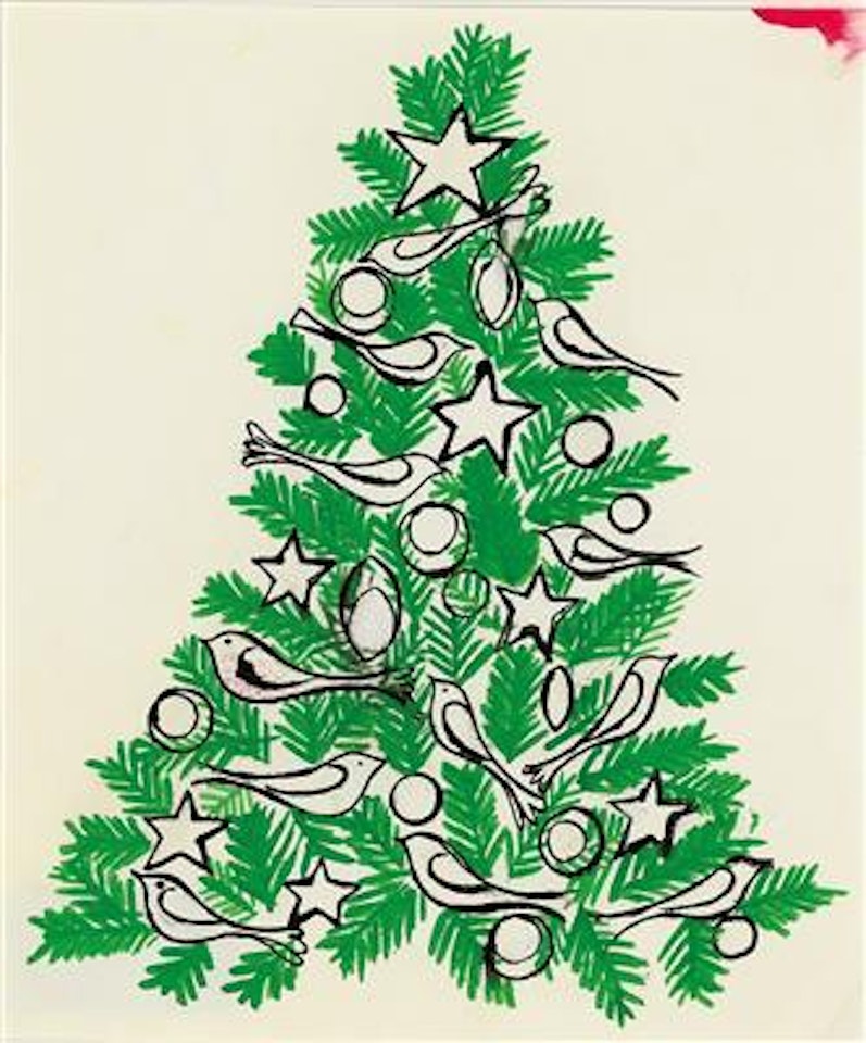 Green Christmas tree with birds by Andy Warhol