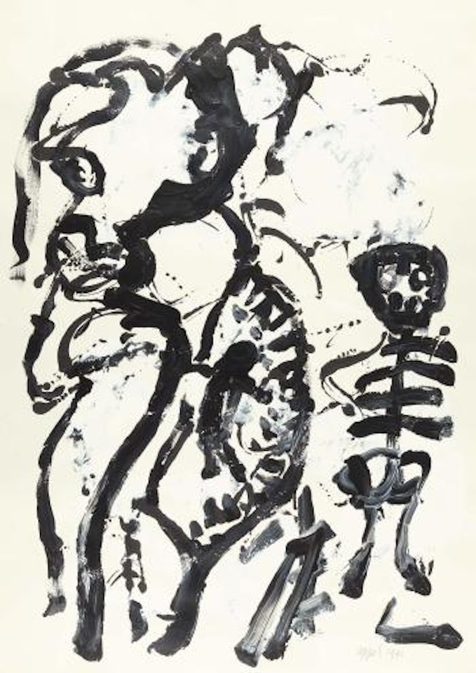 Figuur met vallende bladeren by Karel Appel