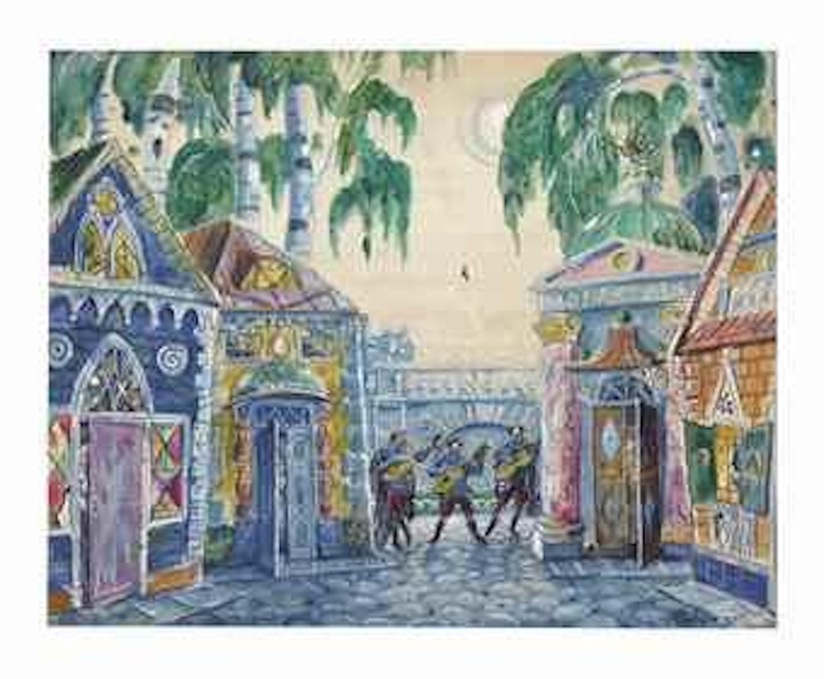 Set design for La Chauve-Souris: 'Song of the Black Hussars' by Mstislav Valerianovich Dobuzhinsky