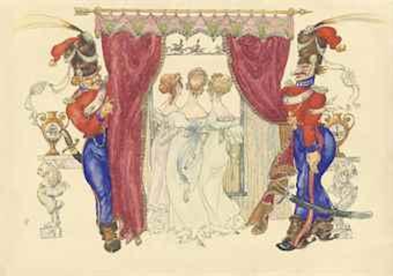 Design for 'Les Cosaques de Platov à Paris': Les trois demoiselles vues de dos by Mstislav Valerianovich Dobuzhinsky