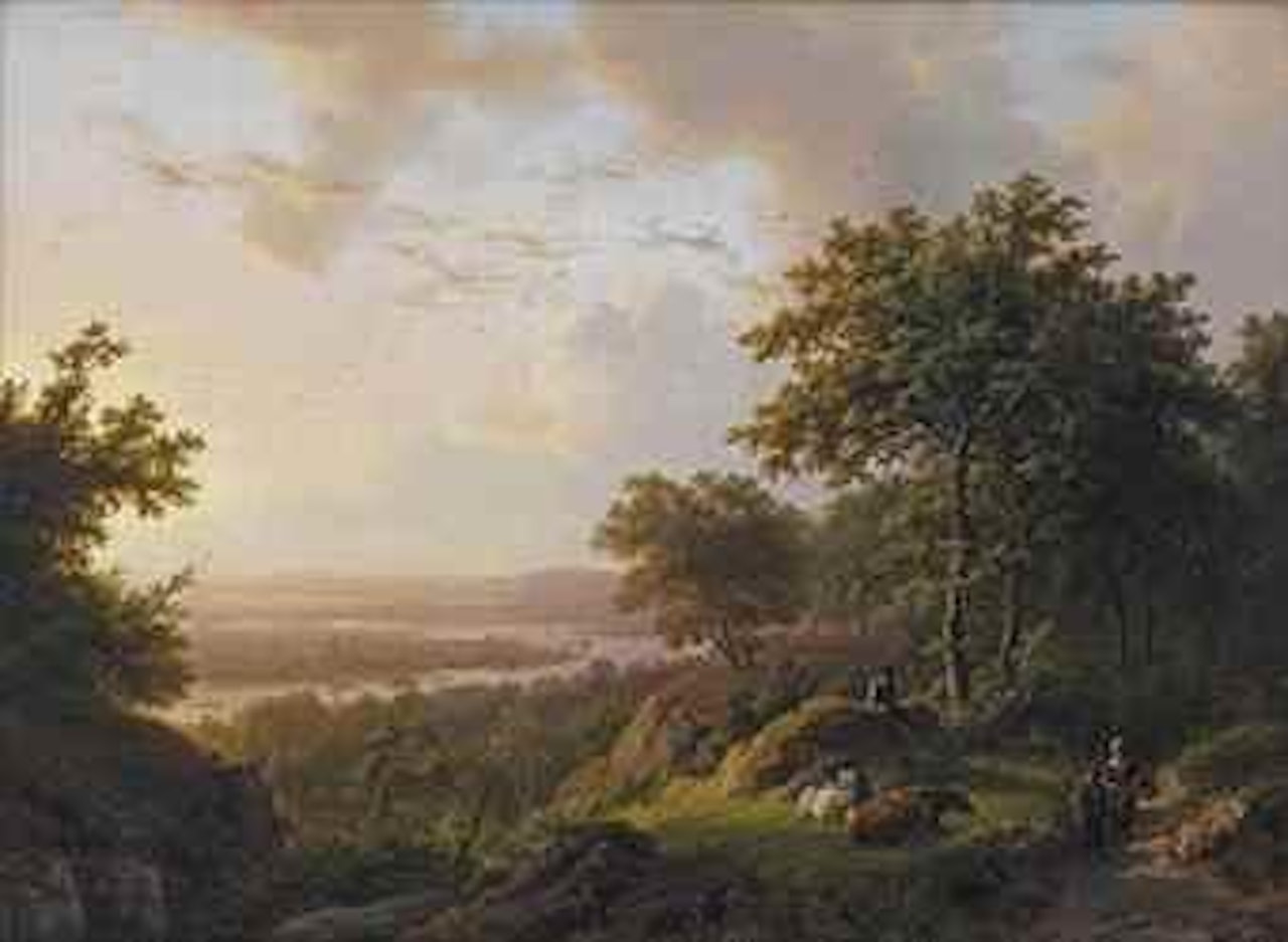 A rhine landscape in the evening by Barend Cornelis Koekkoek