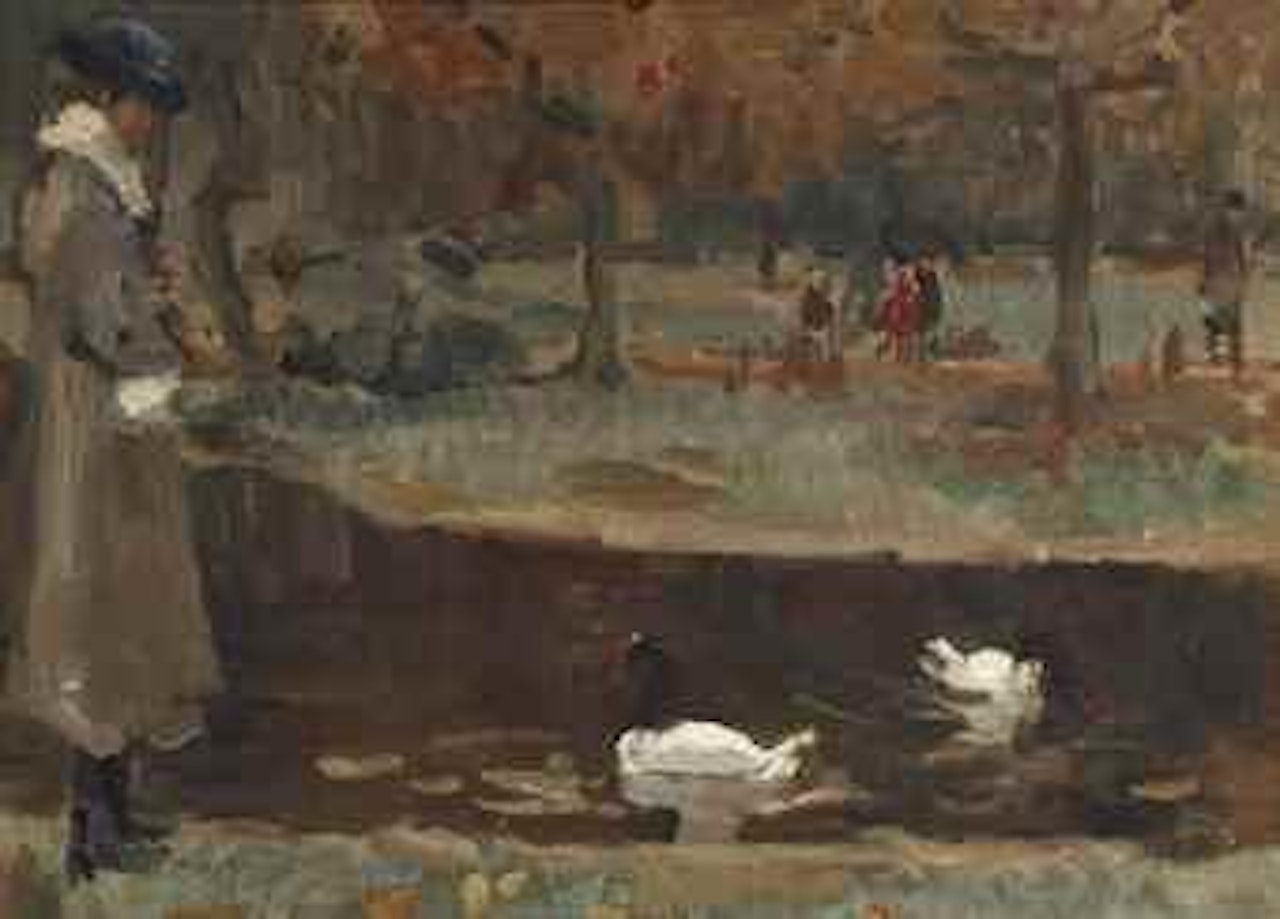 Feeding the swans in the Zoo, The Hague by Isaac Israels
