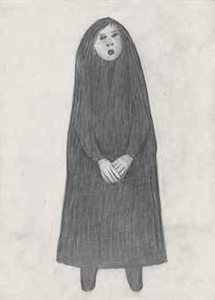 A girl standing with hands clasped by Laurence Stephen Lowry