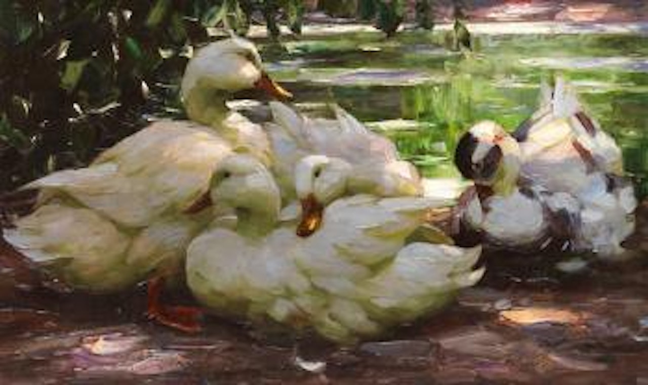 Enten am Ufer by Alexander Koester