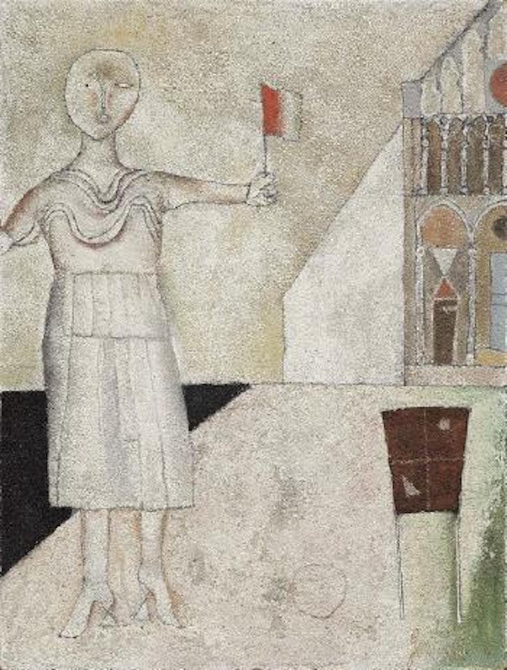 Ragazza con bandiera e cattedrale by Franco Gentilini