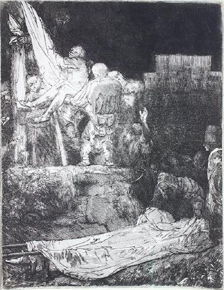 The descent from the cross by torchlight by Attributed to Rembrandt Harmensz van Rijn