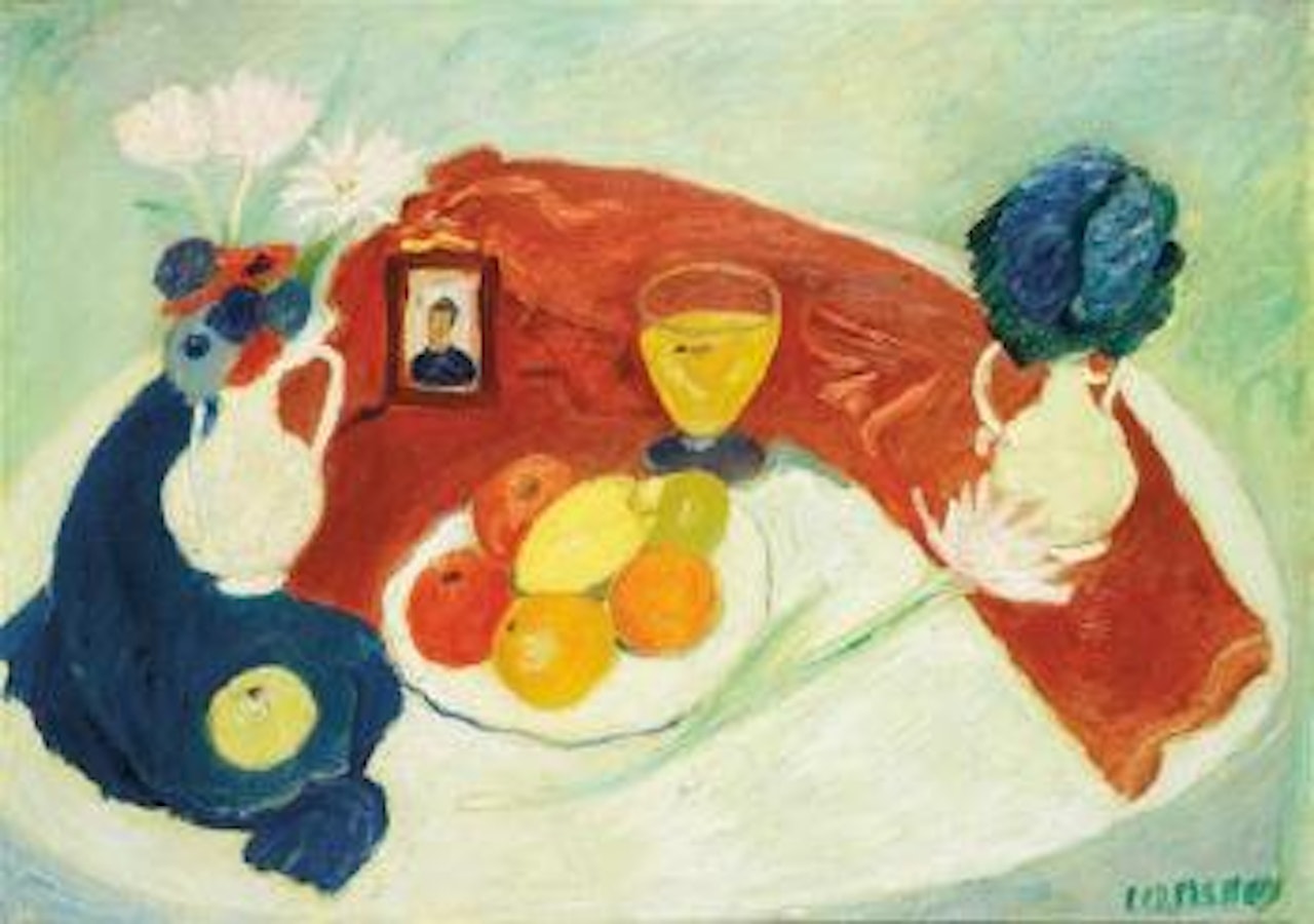 Table avec deux bouquets by André Lanskoy