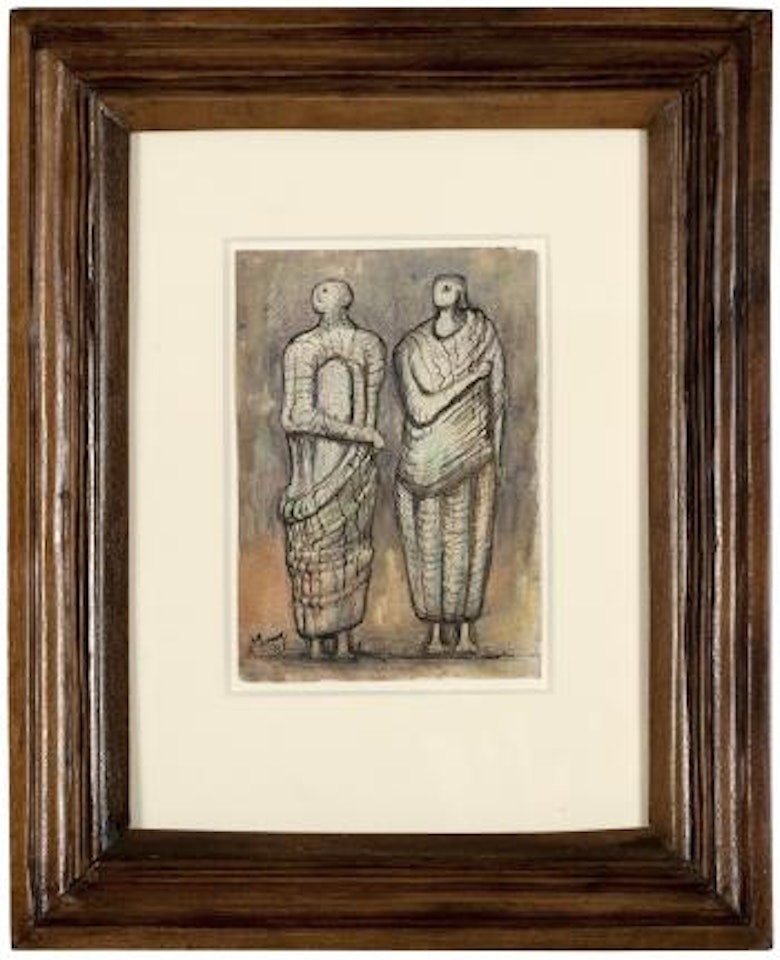 Two abstract standing figures by Henry Moore